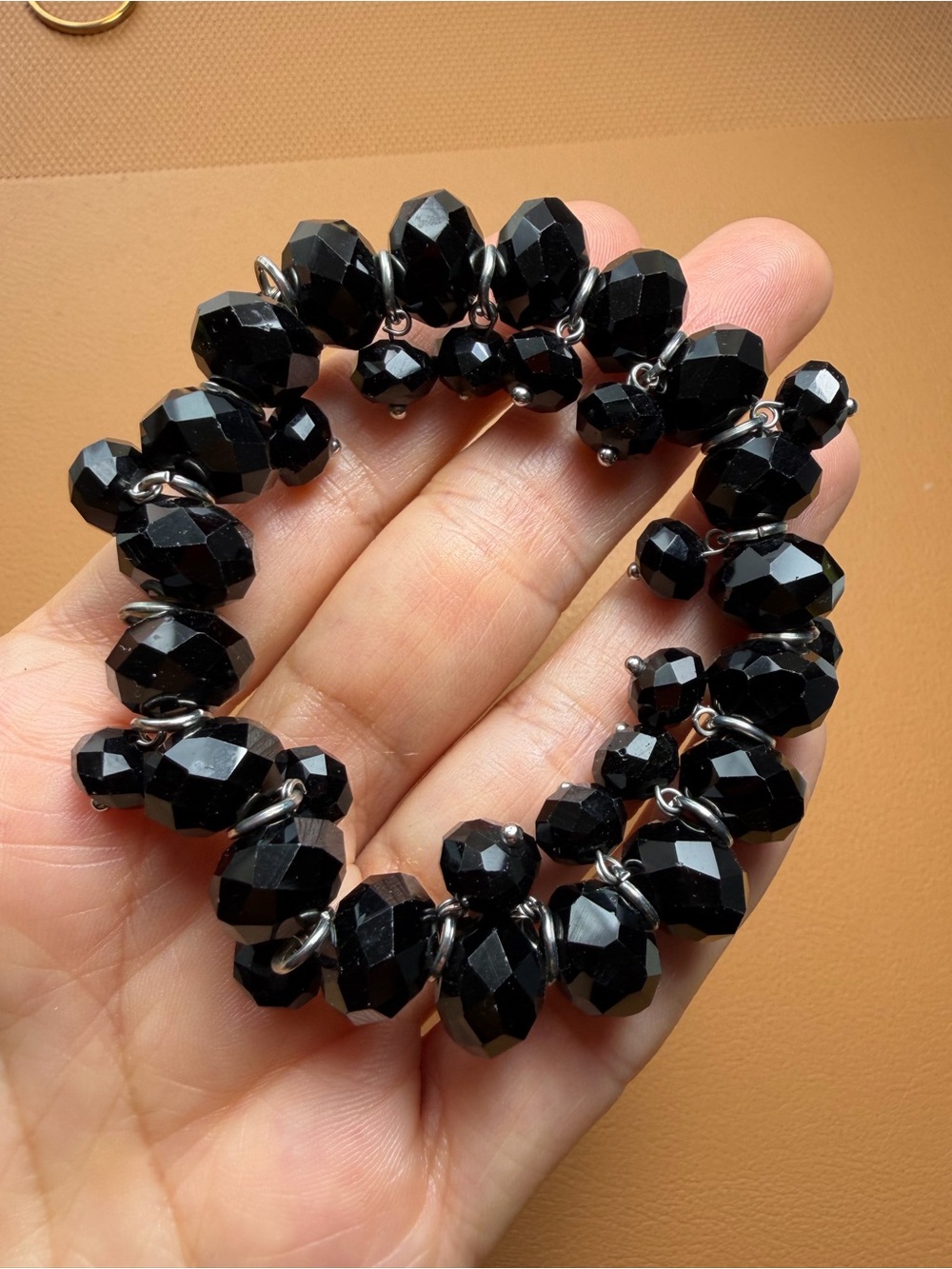 Goth Glam Black Faceted Crystal Cluster Bead Stretch Bracelet